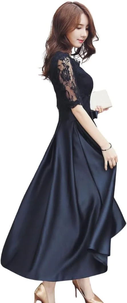 Đầm dự tiệc, chất liệu ren hoàng gia, satin, kiểu dáng thanh lịch, thích hợp cho đám cưới, lễ trưởng thành.