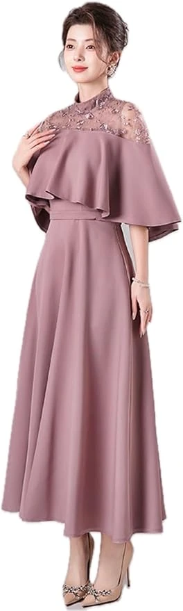 Váy cưới dáng chữ A, váy dự tiệc, váy dự tiệc lần hai, váy dài ngang gối, cổ cao, ren, liền thân, dành cho người lớn độ tuổi 20-30-40, tôn dáng, có tay áo.