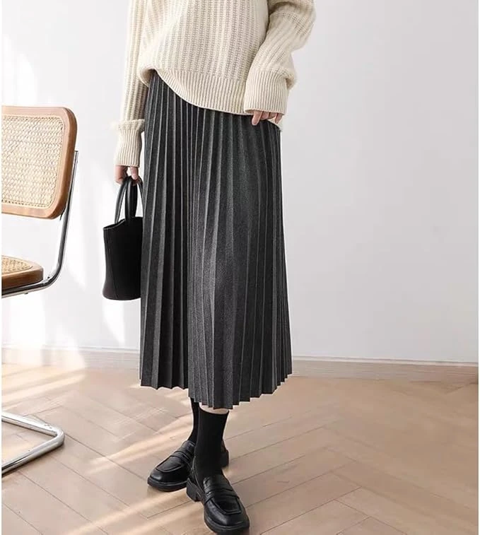 Chân váy xếp ly nữ, chân váy dài xòe chữ A, cỡ lớn, thời trang, quần, dành cho bé gái, eo chun, giúp thon gọn