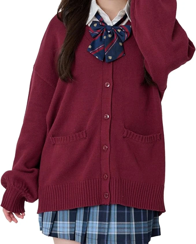 Áo khoác cardigan dáng rộng dành cho nữ sinh, áo len, trang phục học sinh.