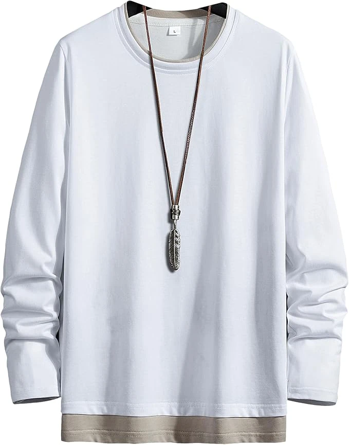 Áo thun dài tay nam, trang phục mùa thu, kiểu dáng nhiều lớp, thiết kế phối màu, áo thun dài tay thời trang, có size lớn.