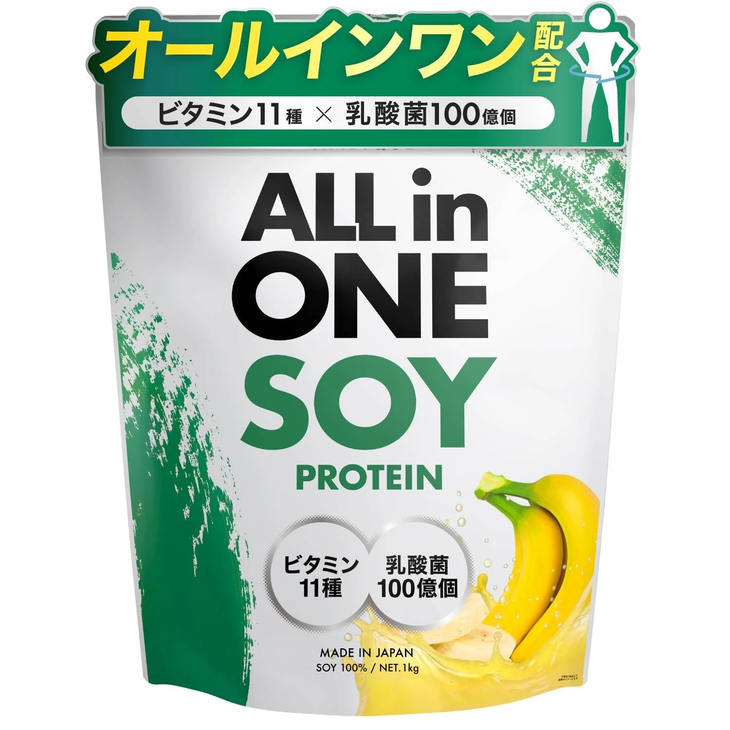 Bột Protein Đậu Nà Ambique AMBiQUE, 1 kg, 10 tỷ vi khuẩn axit lactic, chứa 11 loại vitamin, đậu nành, protein thực vật, thực phẩm thay thế bữa ăn, 1 kg, hương chuối)