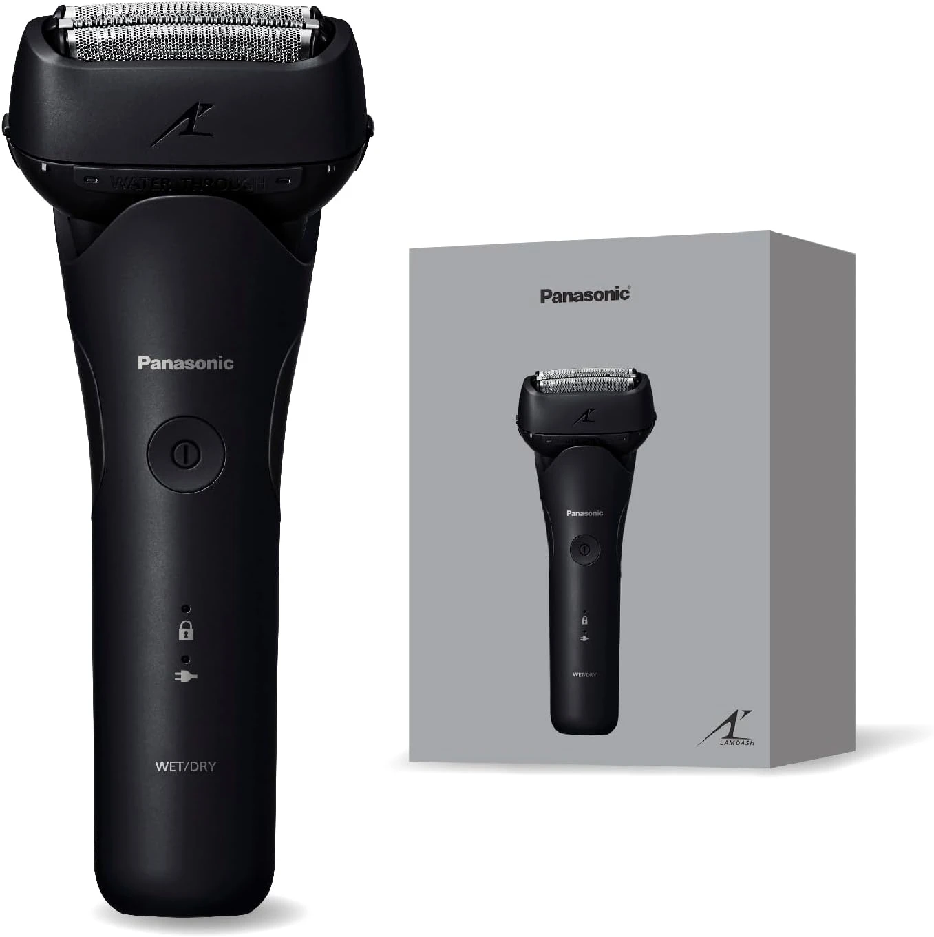 Máy cạo râu điện Panasonic dành cho nam, Lamdash, 3 lưỡi, sạc bằng bộ chuyển đổi AC, làm sạch bằng nước, ES-L321W-K, màu đen.