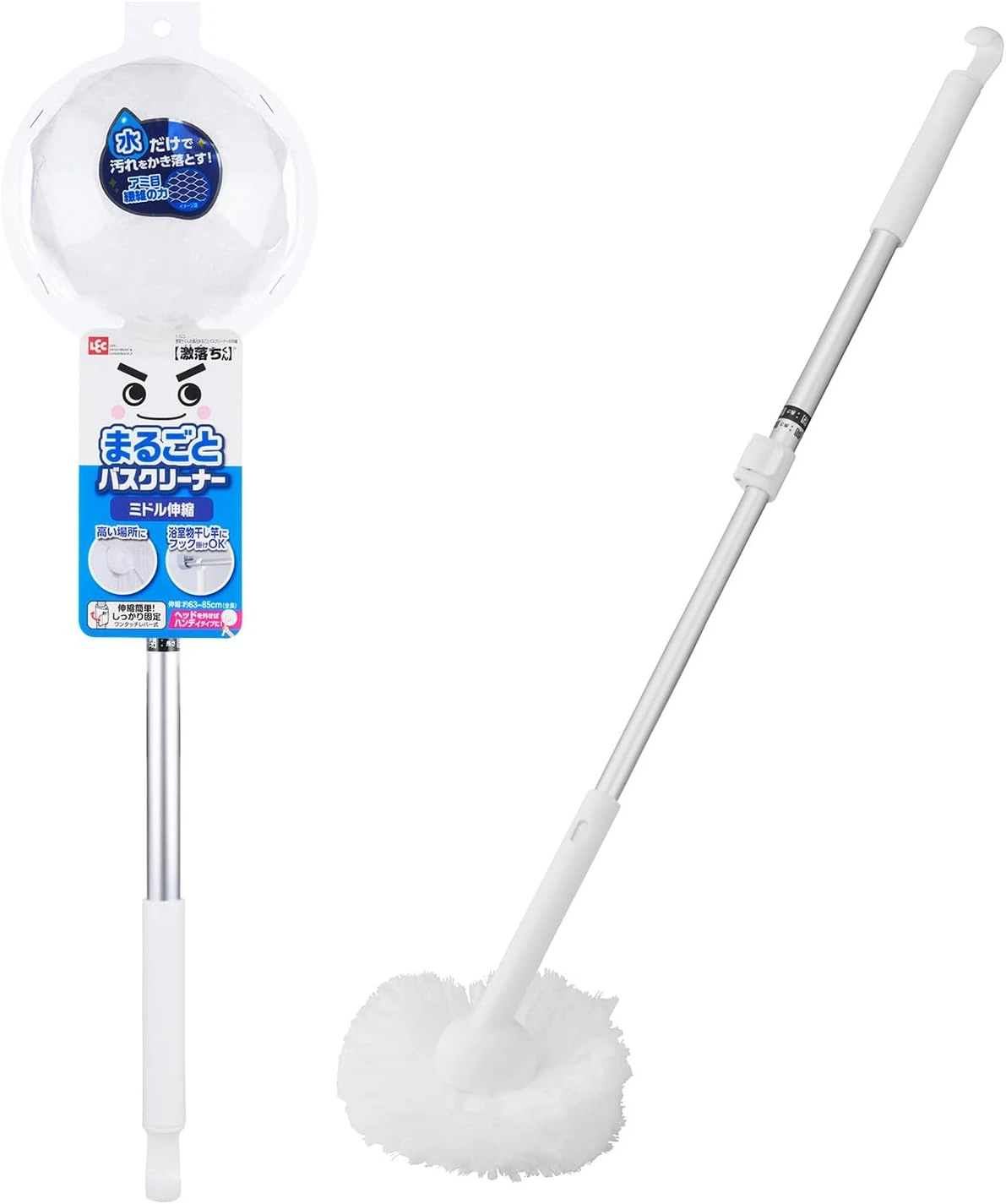 Bàn chải vệ sinh phòng tắm LEC Gekiochi-kun, có thể kéo dài vừa phải (63-85cm), bàn chải sợi đặc biệt dạng lưới, bàn chải làm sạch phòng tắm.